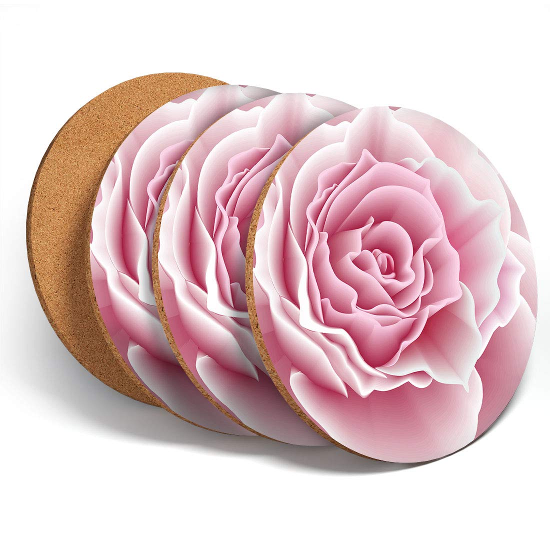 Destination Vinyl Coasters Multicolor 4 Set - Pretty Pink Rose Coasters - Roses Flowers Kitchen Coaster #15593