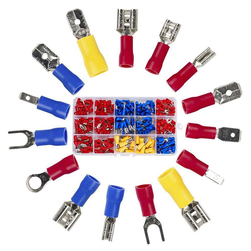280pcs Spade Insulated Terminals Cable Connector Electrical Wire Crimp Butt Ring Fork Set Ring Lugs Rolled Crimp with Plier VUQLDHAYZ