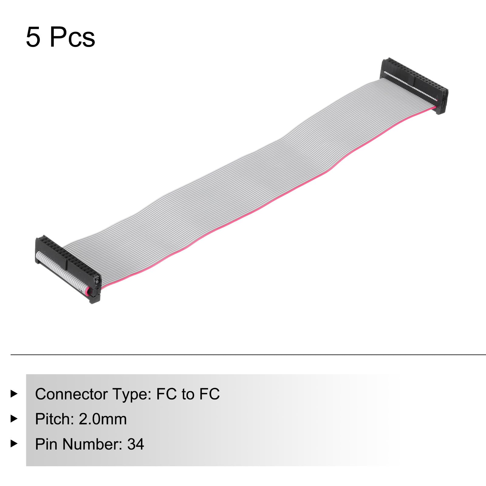 QUARKZMAN Cavo a Nastro Piatto Idc 34Pin, Passo 2.0mm, connettore Fc a Fc, Lunghezza 20cm, Filo Grigio per Computer, display Led, Dvd, confezione da 5 Pezzi
