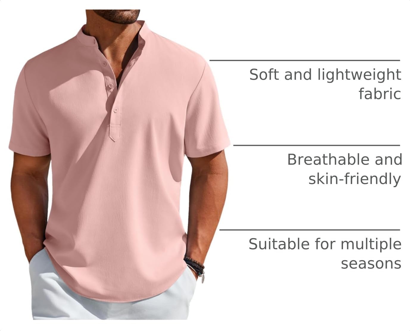COOFANDY Men's Henley Shirt Short Sleeve Casual T-Shirt Summer Beach Hippie Henley Tee Shirt image 4