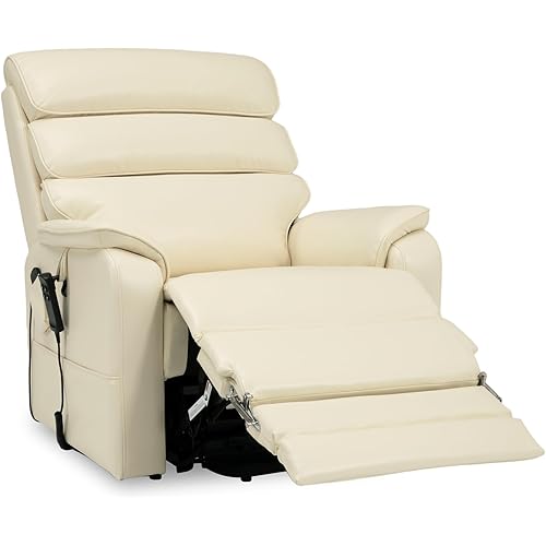 DYNOX 350 LBS Tall Man Power Dual Motor Lift Recliners Chairs for Elderly Lay Flat Lift Chair with Infinite Positions, Heat & Massage, Supports(9198L,Faux Leather,Cream)