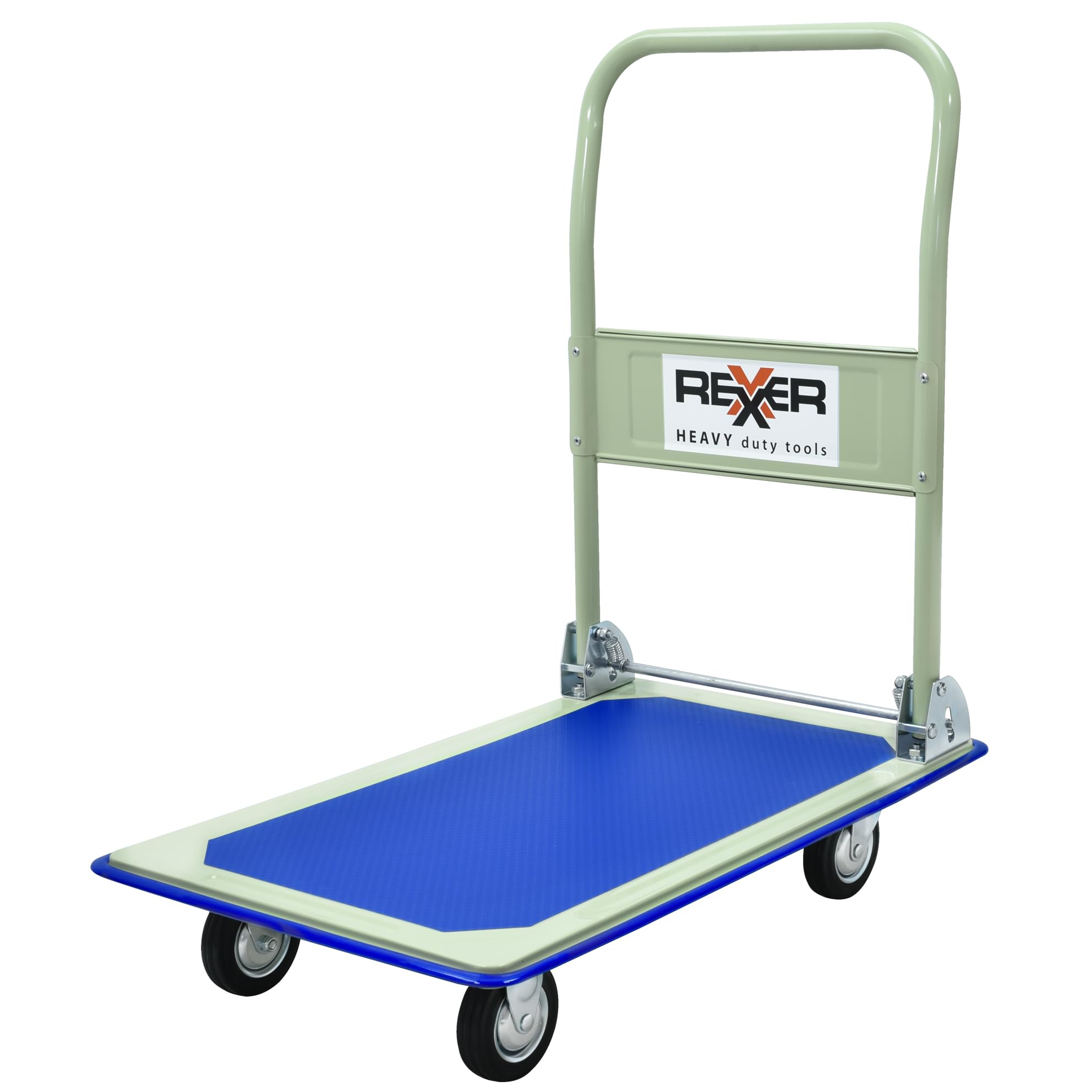 REXXER Plattformwagen 150 kg – Klappbarer Transportwagen mit 4 Rädern | Rutschfeste Ladefläche, klappbarer Griff, leichtgängige Rollen, für Lager, Werkstatt, Büro und Geschäft