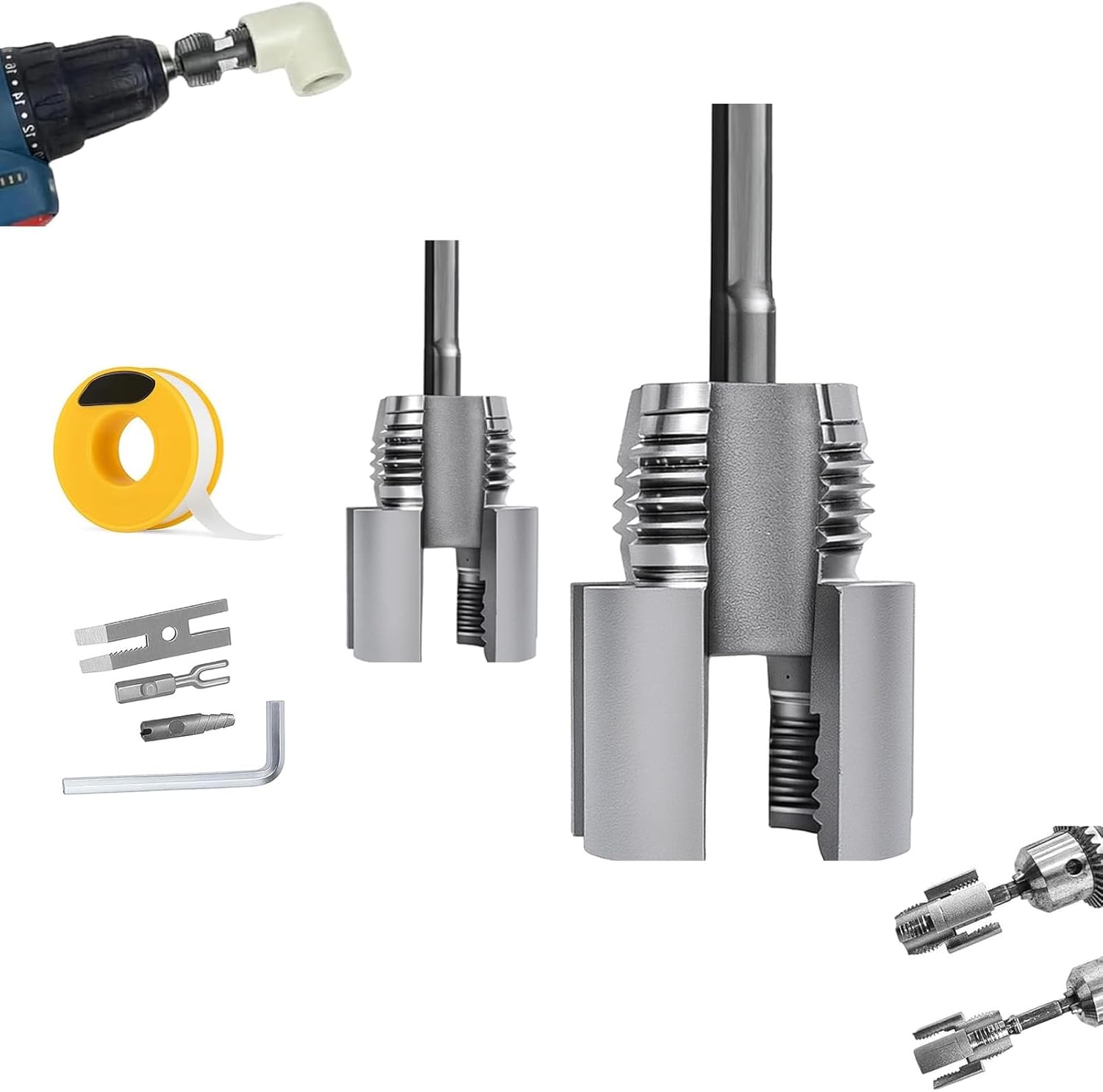 PVC Integrated Internal & External Pipe Threading Tool (1/2") – Dual-Function Thread Cutter for Plastic Pipes – Electric Drill Compatible – DIY Plumbing Repair Kit 1/2" Pipe