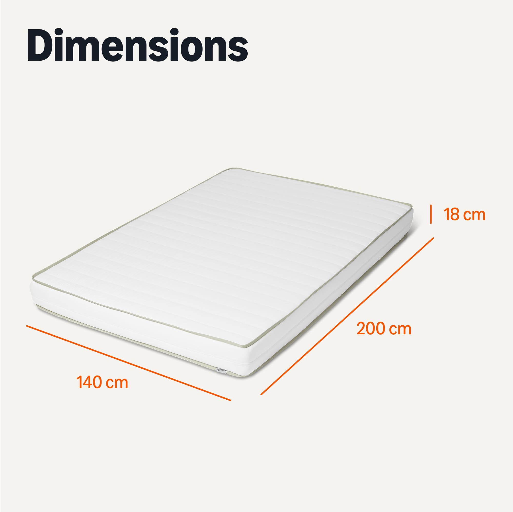 Amazon Basics Matelas en Mousse Froide, H2 et H3, Housse Amovible et Lavable, Hauteur 18cm, Dimensions 140cm x 200cm