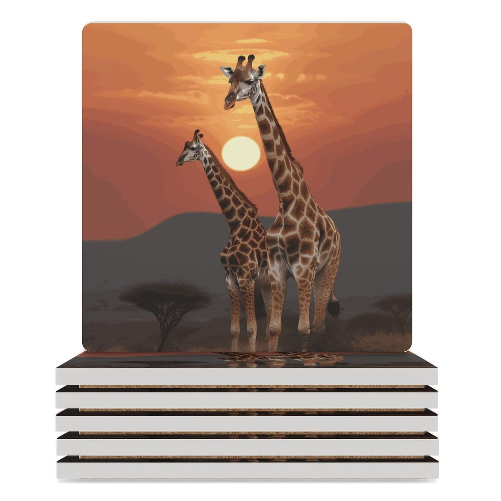 Dessous de verre girafe en céramique x6 pour la protection de table de cuisine