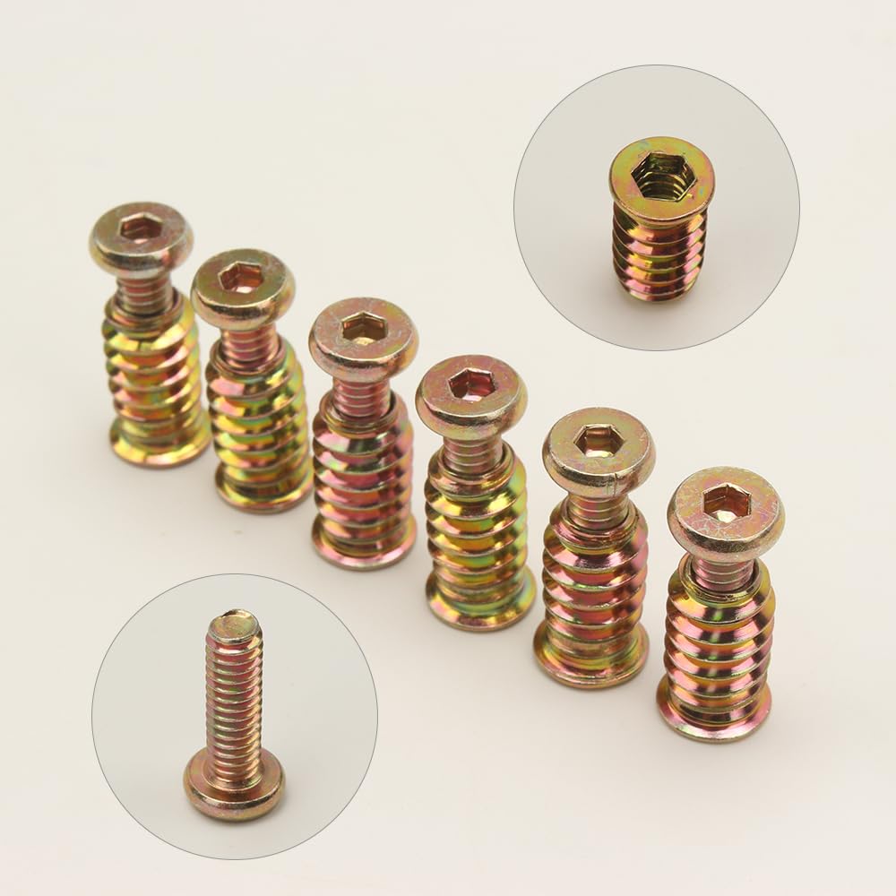 34 Sets 1/4-20 x 3/4" Threaded Wood Inserts with Screws 1/4-20 x 19/32" Hex Drive Furniture Nuts Carbon Steel Zinc Plated Includes 2 Hex Wrenches for Easy Installation (M4 & M6)