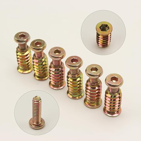 34 Sets 1/4-20 x 3/4 Threaded Wood Inserts with Screws 1/4-20 x 19/32 Hex Drive Furniture Nuts Carbon Steel Zinc Plated Includes 2 Hex Wrenches for Easy Installation (M4 & M6)