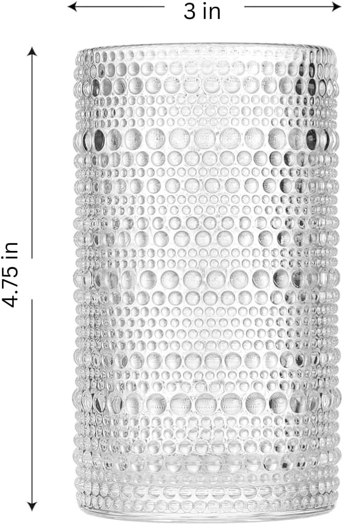 LEMONSODA Hobnail Highball Glasses Set of 2 – Vintage Clear Drinking Glass Cups 15oz – Textured Tall Retro Glassware Tumblers for Water, Iced Coffee, Cocktails, Soda, Juice (Highball 15oz, Set of 2) - Image 4