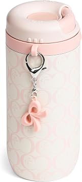 15 oz Stainless Steel Coffee Tumbler with Twist-Open Lid, Insulated Travel Mug for Iced Coffee Cold Brew and Warm Beverages, Leakproof, BPA-Free, Cup Holder Friendly, Bow Charm, Blush Pink