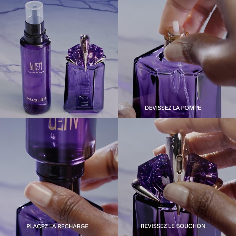 MUGLER Alien - Eau de Parfum Rechargeable Pour Elle - Parfum Femme - Ambré Boisé Floral - Bois de Cashmeran, Accord de Jasmin Sambac & Ambre Blanc - Tenue Longue Durée - Spray Vaporisateur