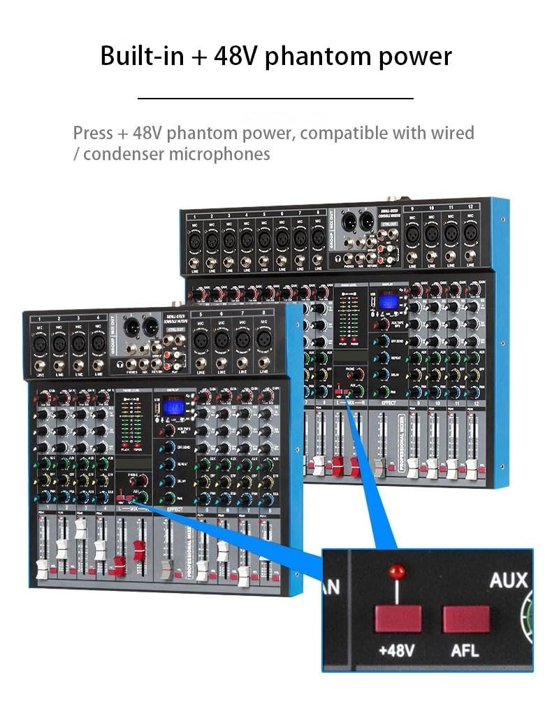 Professioneller 8-Kanal-Mixer mit Einzelgruppenausgang, Blueteeth und Effekt-Reverb,Interessanteres Klangerlebnis