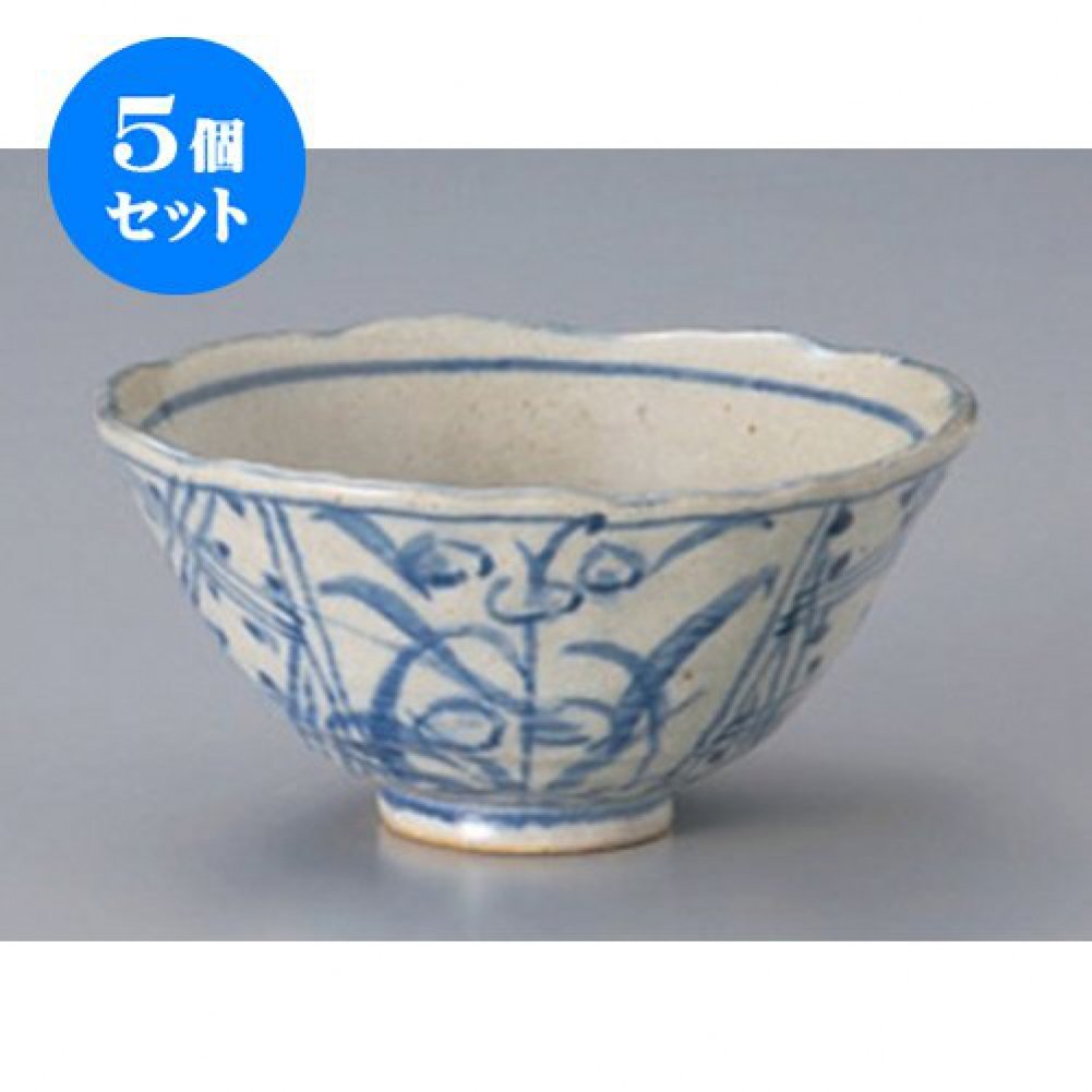 Setomono Honpo Japanese Rice Bowls Set – 5 Pieces, Indigo Dyed Floor Flower Design, 5.12 X 2.64 Inch, For Home Or Restaurant