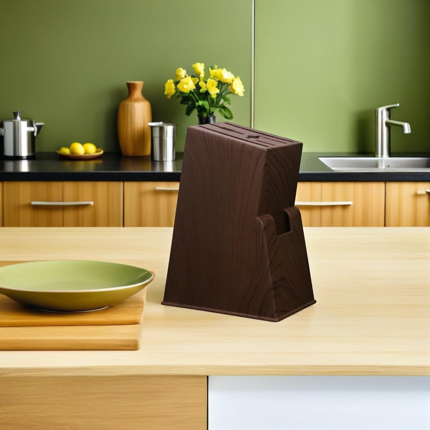 Mobestech Dinnerware 1pc Wood for Pattern Shelf Sharpening Cutlery Household Cutter Block Stable Rack Wooden Imitation Storage Kitchen Home Grain Organizer Desktop Holder Blocks Utensils