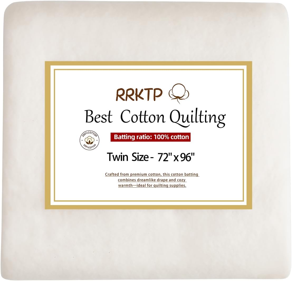 RRKTP Cotton Batting for Quilting，200 g/m² Lightweight Quilt Batting Twin Size，Natural All Season Comfort Cotton Stuffing, Sewing Handmade & DIY Crafts 72"×96"