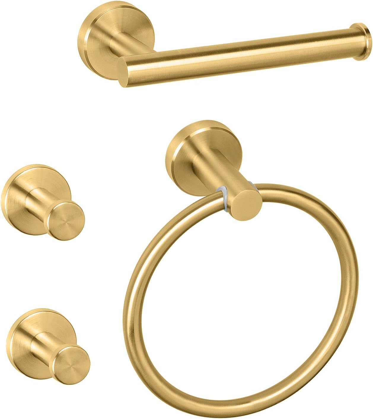 NearMoon 4 Pieces Bath Hardware Set, Include Hand Towel Ring, Toilet Paper Holder and 2 Robe Towel Hooks, Stainless Steel Bathroom Accessories Wall Mounted (Brushed Gold) (Brushed Gold) Thumbnail