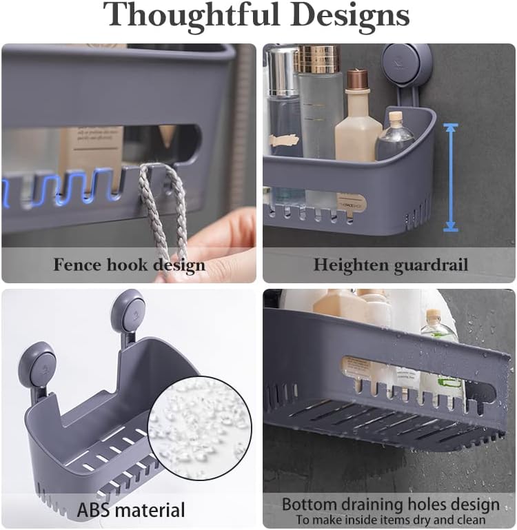 Uten Shower Caddy Drill-Free with Vacuum Suction Cup Removable Shower Shelf Storage Basket Powerful Suction Grey