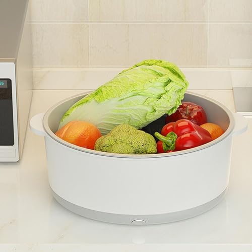 Lavadora de frutas y verduras, cesta eléctrica multifuncional para lavar verduras con doble capa para cocina (segunda generación blanco)
