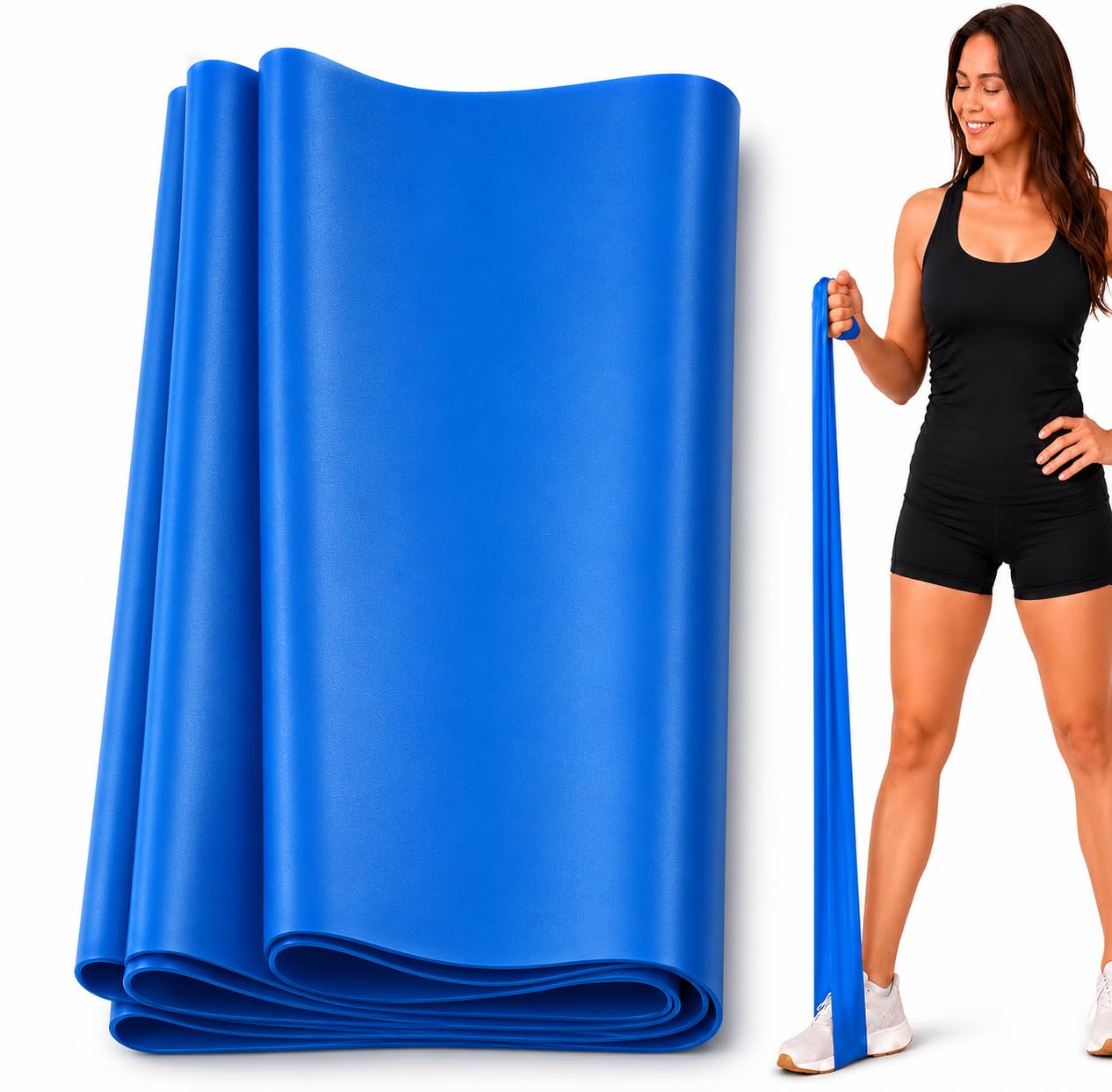 Physioworx Resistance Band Women Flat Exercise Bands 1.2m Blue Heavy, Pilates Bands And Physio Rehab For Strength Training, Mobility Drills And Home Workout Routines