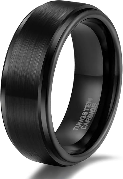TRUMIUM 6mm 8mm Black Tungsten Rings for Men Wommen Engagement Size 5-14