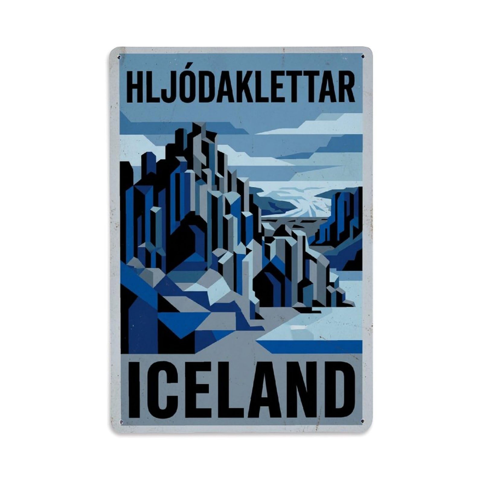 Vintage Travel Hljodaklettar Iceland Echoes Metal Tin Sign Plaque Wall Decor for Cafe, Club Bar, Office, Home Garden Metal Poster 8x12Inch