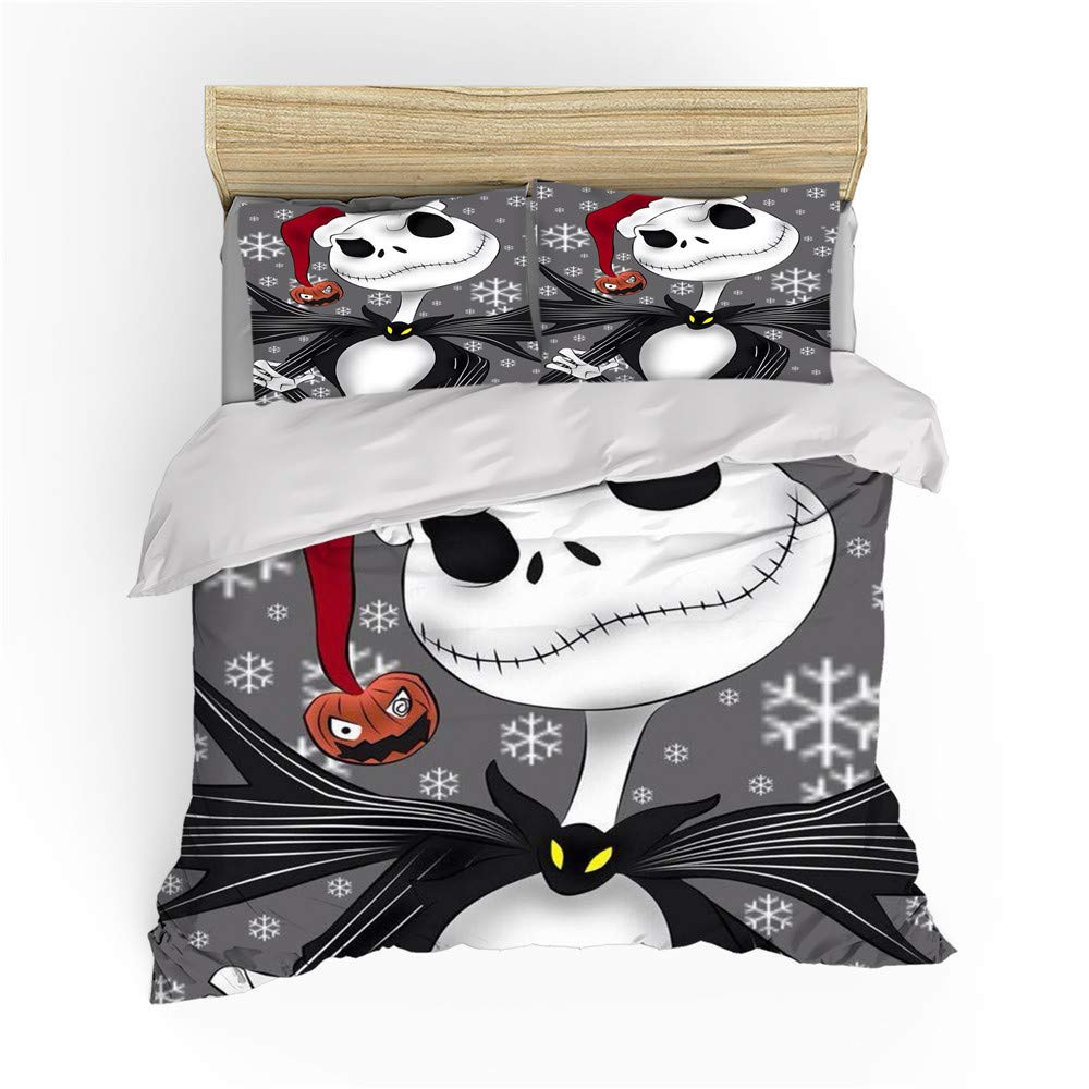 NICHIYO The Nightmare Before Christmas Bedding Set - Duvet Cover and Pillow Case, Microfibre, 3D Digital Print Three-Piece Bedding Set (Duvet Cover + Pillowcases) (2, Super King 220 x 260 cm)