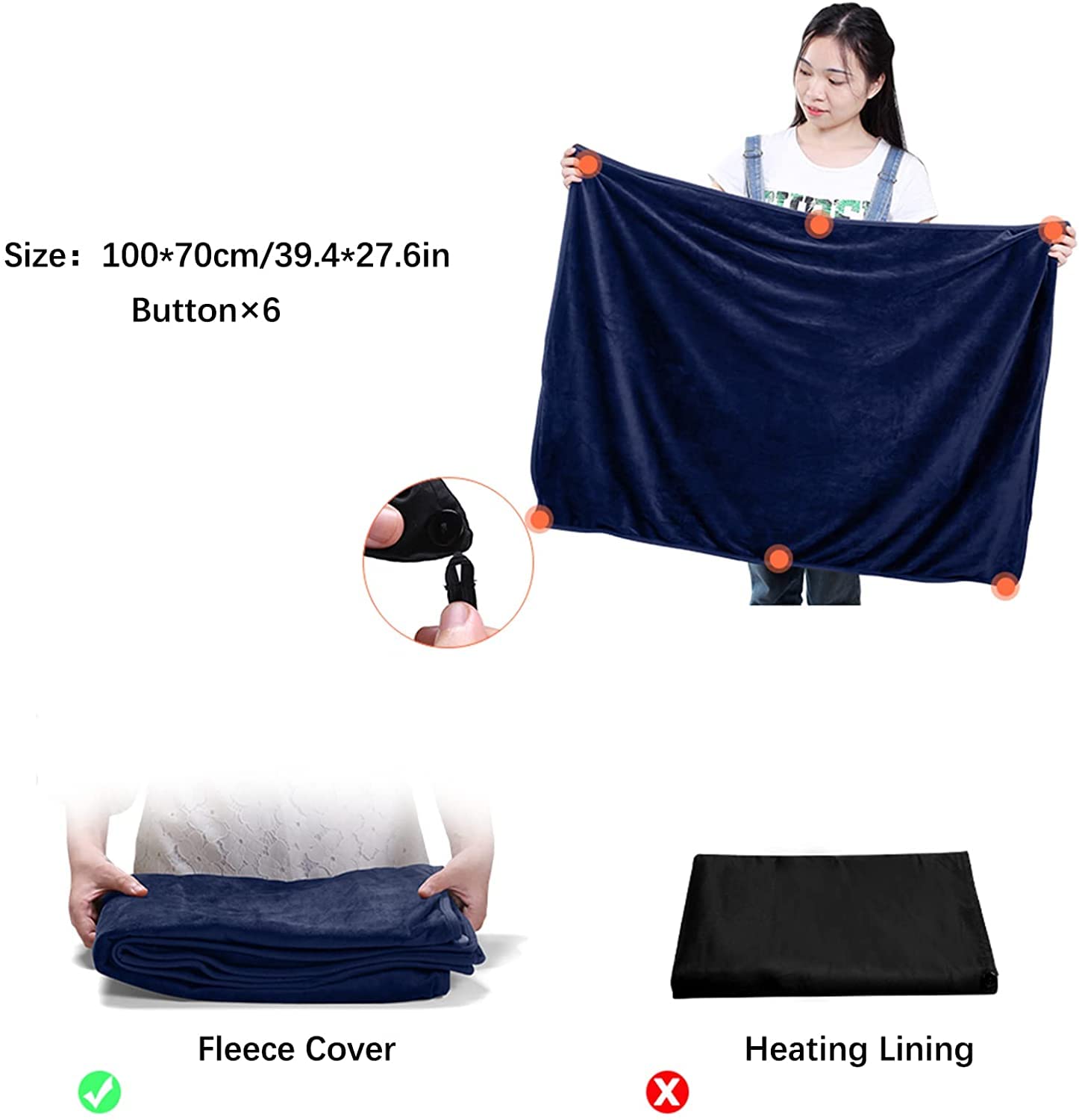 Manta térmica por USB, manta térmica eléctrica, manta de franela lavable, manta térmica eléctrica, chal para coche, oficina, hogar, camping, viajes