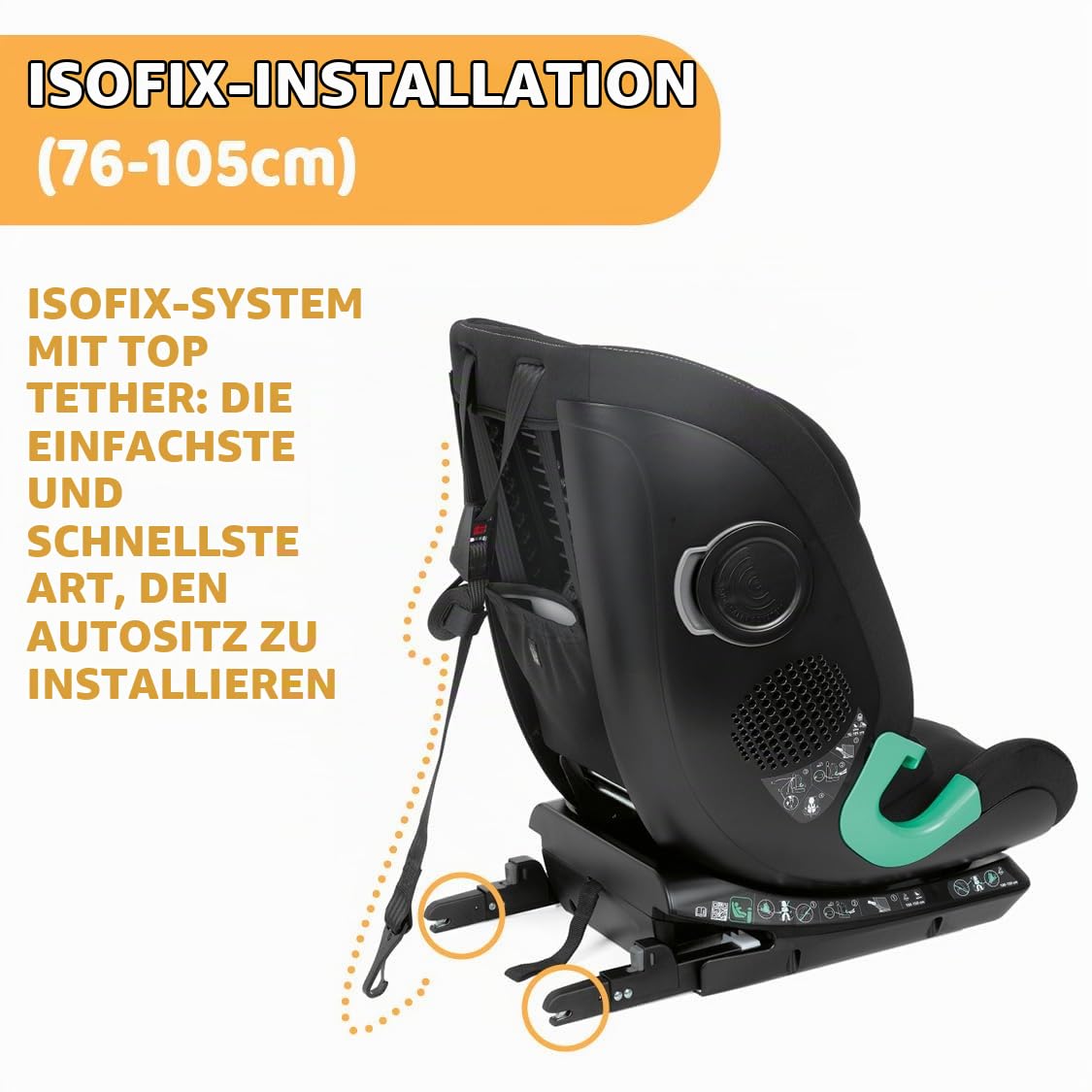 Chicco MySeat, Autositz, mit Isofix-System, Verwendung mit Integrierten Gurten mit Autogurten, Liegend, Höhenverstellbar, ECE R 129/03 - L Size Zugelassen, 76-150cm, ab 15 Monaten