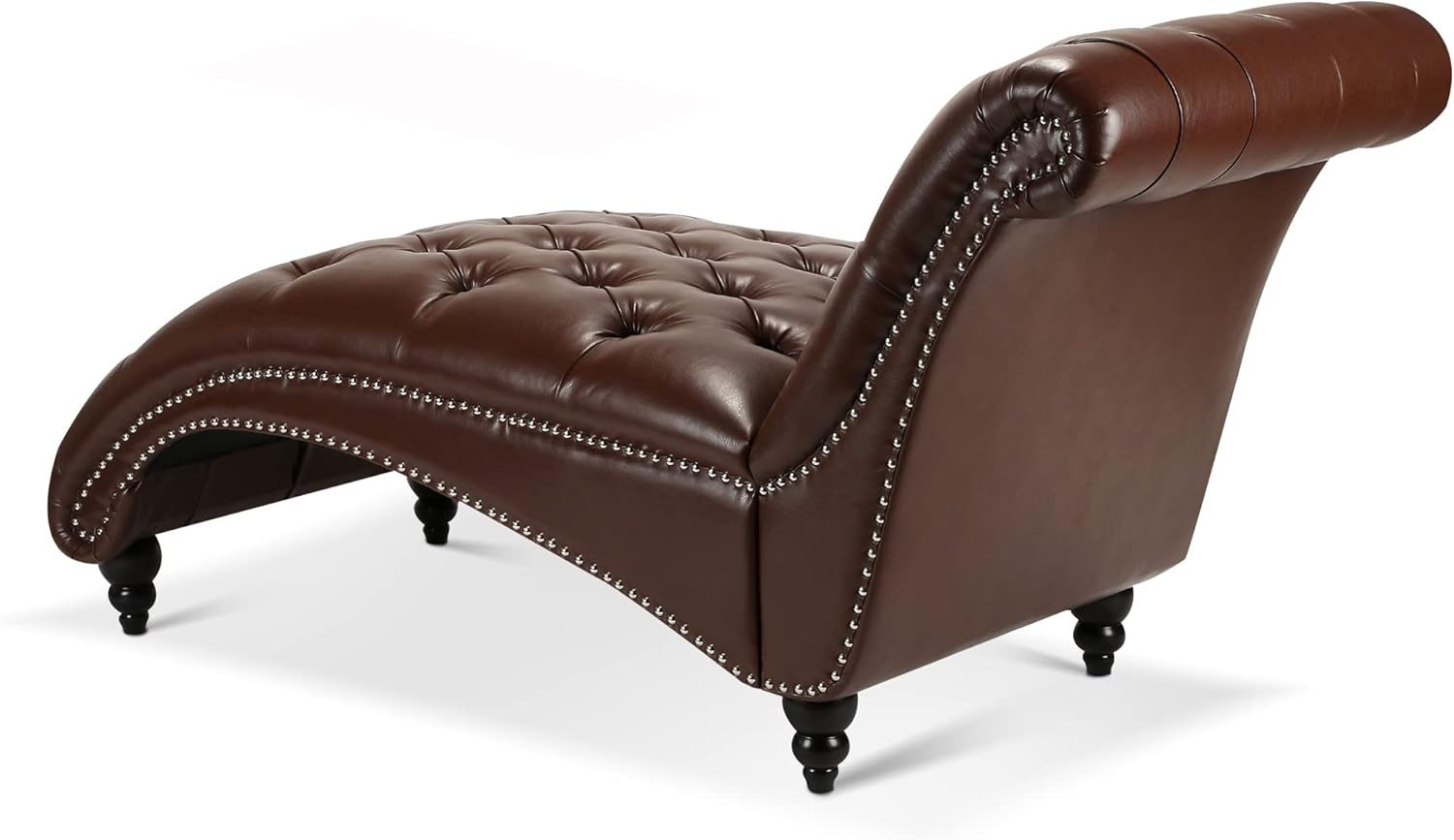 Button Tufted Chaise Lounge PU Leather Upholstered Mid Century Modern Accent Sofa Chaise Armless Elegant Recliner Lounge Chair Solid Wood Legs (PU Dark Brown)