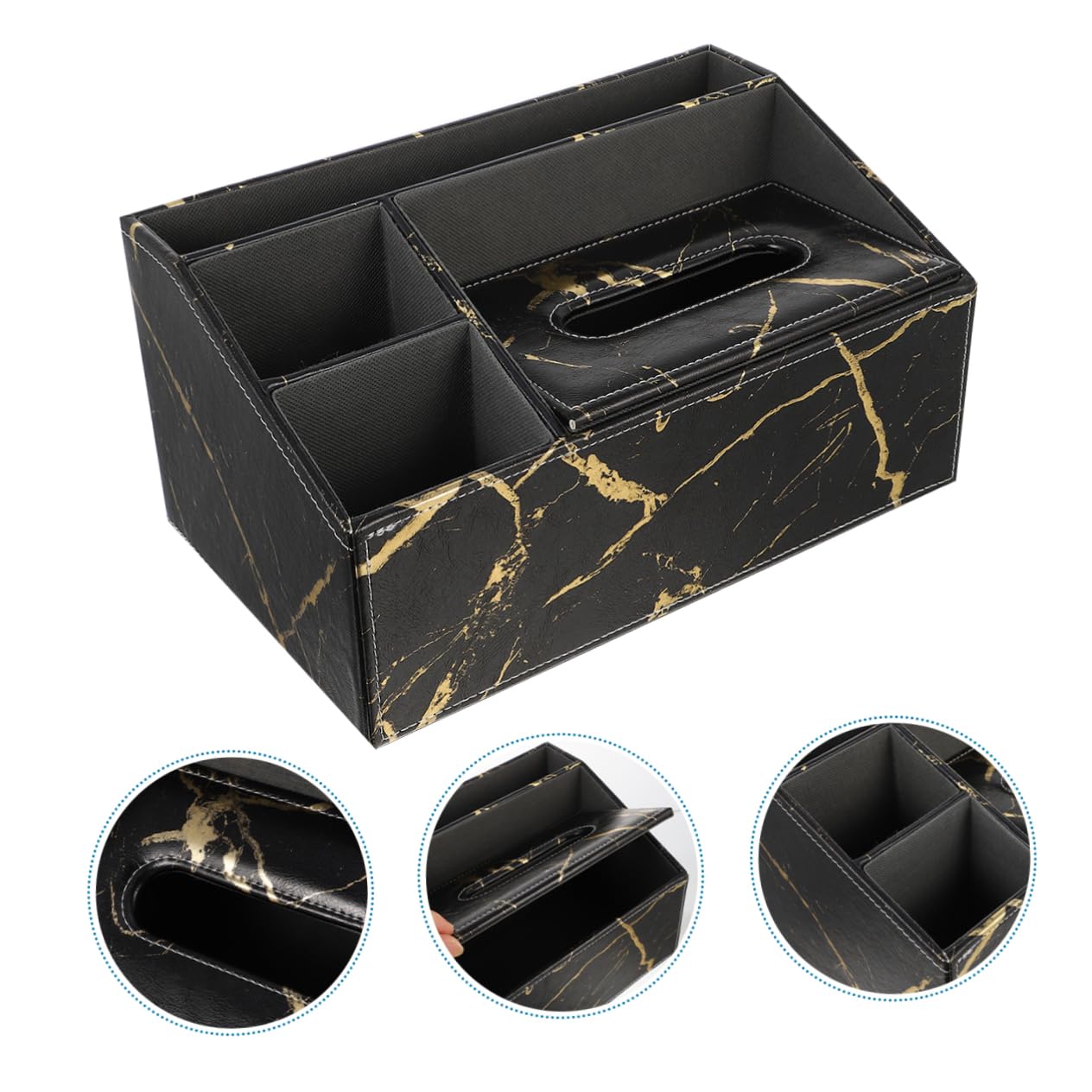 Caja Organizadora De Piel Mármol Soporte Multifunción Para Mandos Tv y Pañuelos Compartimentos Diseño Elegante Para Salón y Oficina