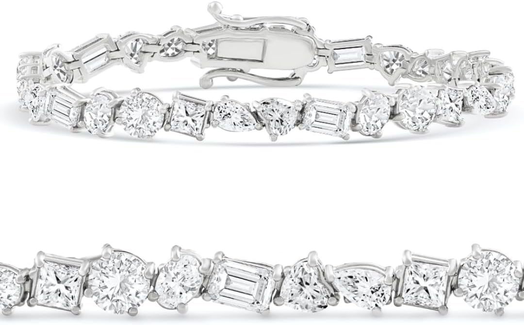Pompeii F/VS 15Ct Mixed Fancy Cut Diamond Tennis Bracelet 14k Gold Lab Grown 7" (F/G,VS1-VS2)