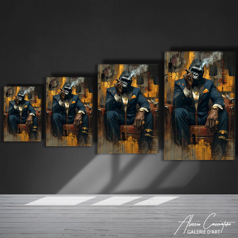 Alessio Cacciatore Quadro Gorilla Sigaro Con Cornice - Poster Arte Urbana - Quadro Street Art Mafia - Idea Regalo Adolescente Ragazzo 17 Anni - Stampa su Tela Scimmia - Decorazione animale da parete