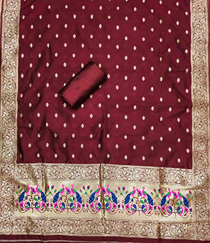 Image of Pandadi Women's Banarasi Paithani Woven Design Dress Material