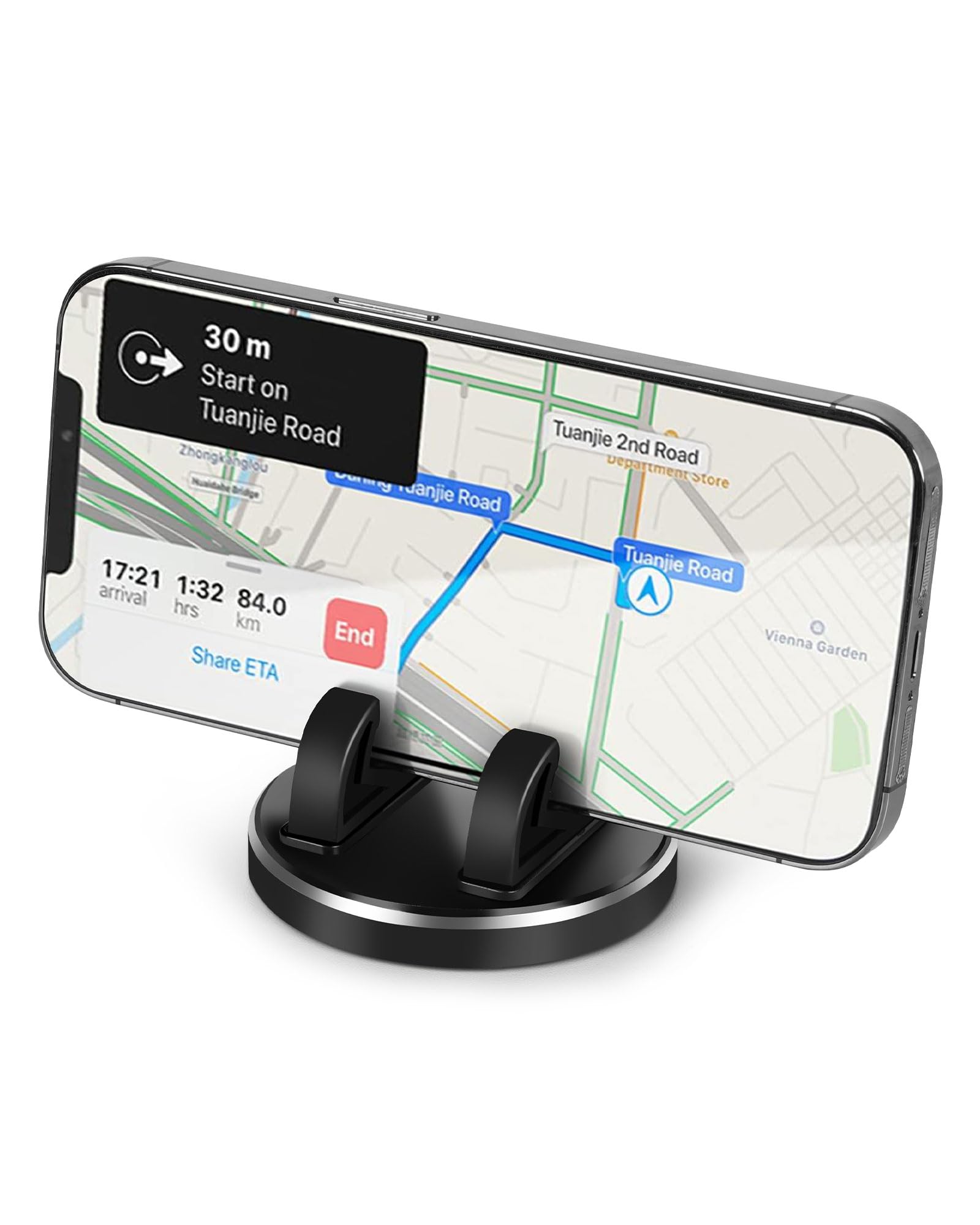 Car Phone Holder, 360°Rotate Dashboard Cell Phone Holder, Car Phone Mount with Non-Slip Silicone, Aluminum Dash Phone Holder for Car Compatible with iPhone, Samsung, Android Smartphones,Black