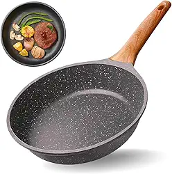 Frigideira Grande 26cm de Cerâmica com Cabo de Madeira – Antiaderente, Saudável e Durável | Ideal para Fogão a Gás, Elétrico e Indução | Frita sem Óleo, Fácil de Limpar