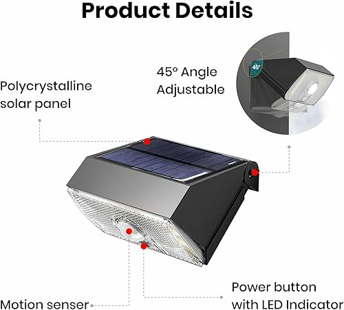 Miniatura 6 de Luces Solares para Exteriores con Sensor de Movimiento, Pack de 2, Luces de Valla Solares Alimentadas por Energía Solar, Impermeables, CCT Dual