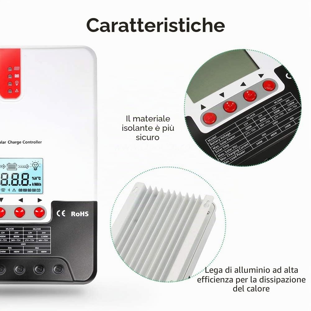 SolaMr 20A MPPT Regolatore di carica solare 12V/24V Intelligente Regolatore di Carica della Batteria del Pannello Solare con display LCD - ML2420A