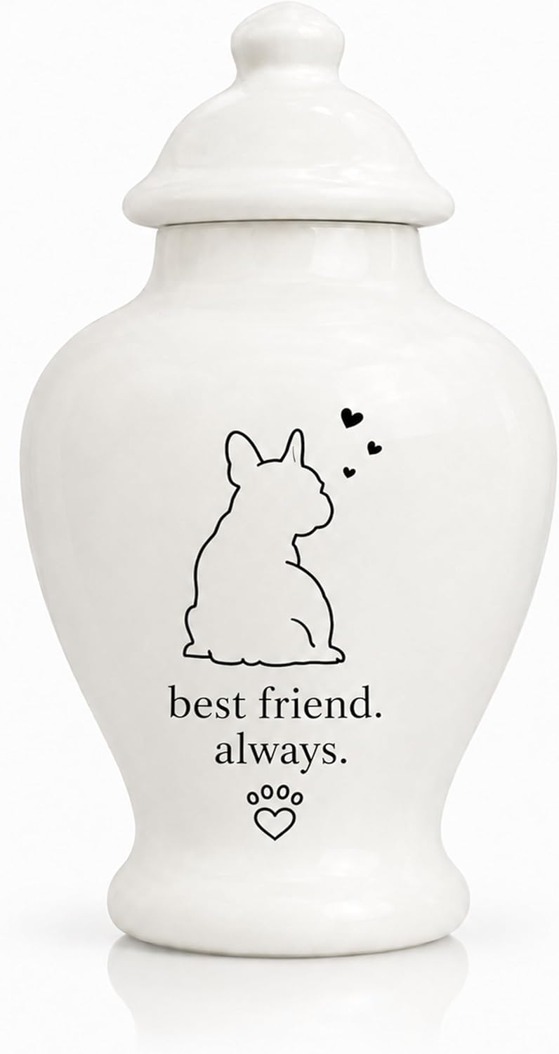 Small Dog Urn for Ashes, Mini Ceramic Pet Keepsake Urn, White Scandinavian Dog Memorial Urn with Lid, 4.5 Inch Pet Ashes Urn for Loss of Dog, Sleeping in Peace Design image 5