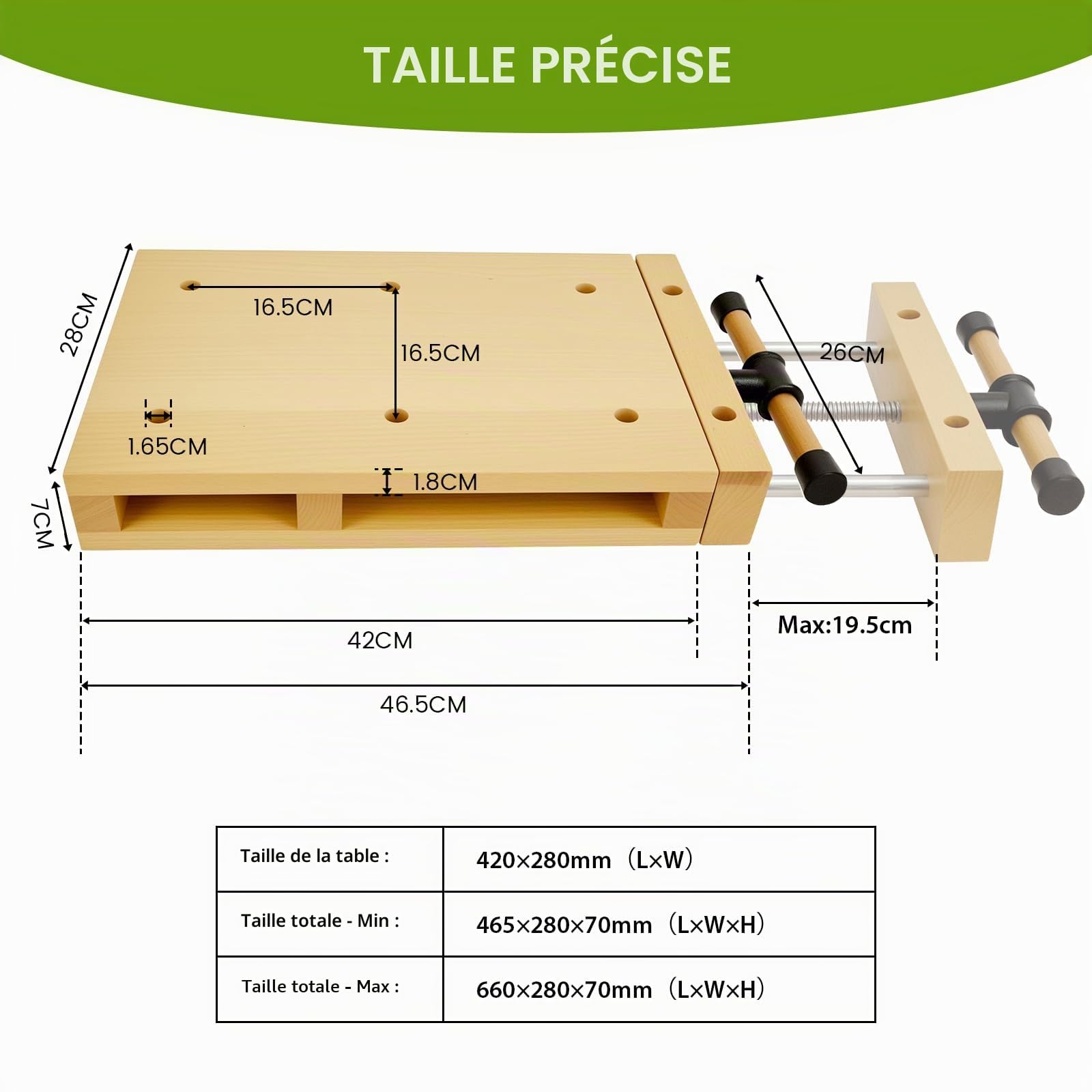 Établi Bois Portable avec Étau, Établi Menuiserie Table de Travail 46,5 cm | Mini Établi Bois Compact avec Étau, pour Atelier Garage, Idéal pour Sculpture, Serrage, Coupe, Rabotage et Bricolage DIY