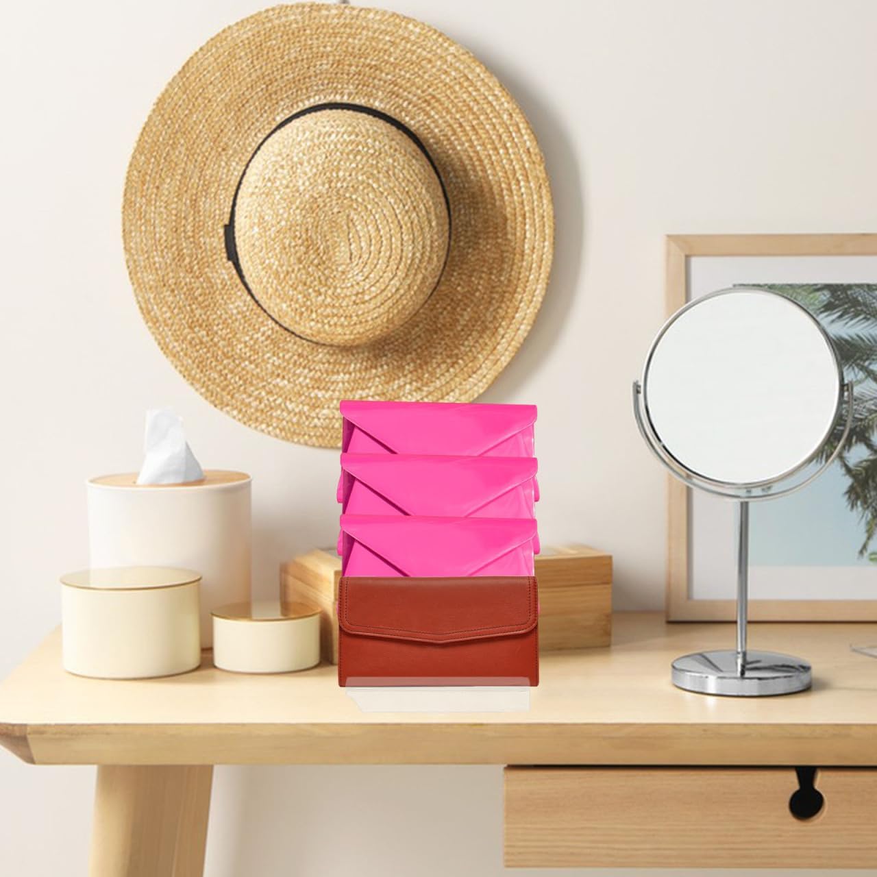 Wallet Display Stand Multi-Layer Acrylic Purse Organizer Compact Storage Shelf 9.84X7.87X5.51 Inches Retail Display Rack for Home and Store