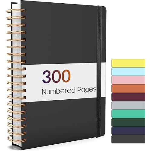 Forvencer Lined Spiral Journal Notebook with 300 Numbered Pages, B5 College Ruled Thick Journals for Writing with 100GSM Paper, Hardcover Notebooks with Contents for Work, School, Women, Men, Black