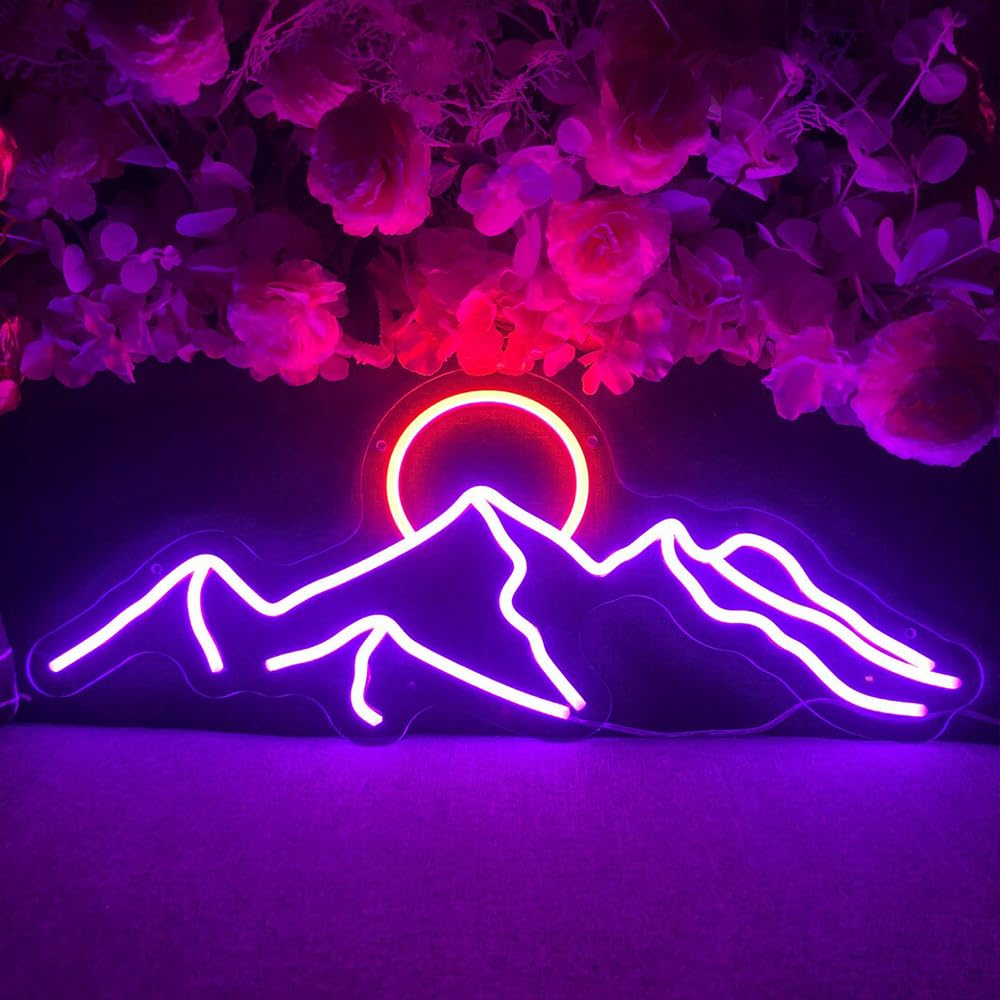 Ulalaza LED Sign Sunset Neon Signs Waves Led Home Wall Decorative Lights Sunrise Night Lamps Mountains Decoration Light USB Brightness Adjustable