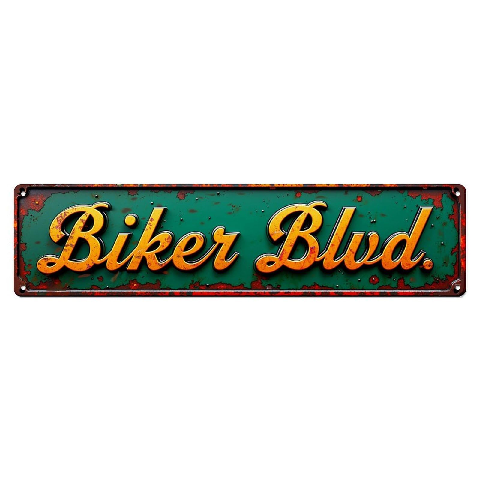 Jdyaojiesheng Vintage Biker Blvd Sign Pattern Print_1 Tin Sign Retro Metal Wall Decor Metal Poster, Home Bar Garage Farmhouse Cafe Wall Art Decoration 4X16inch