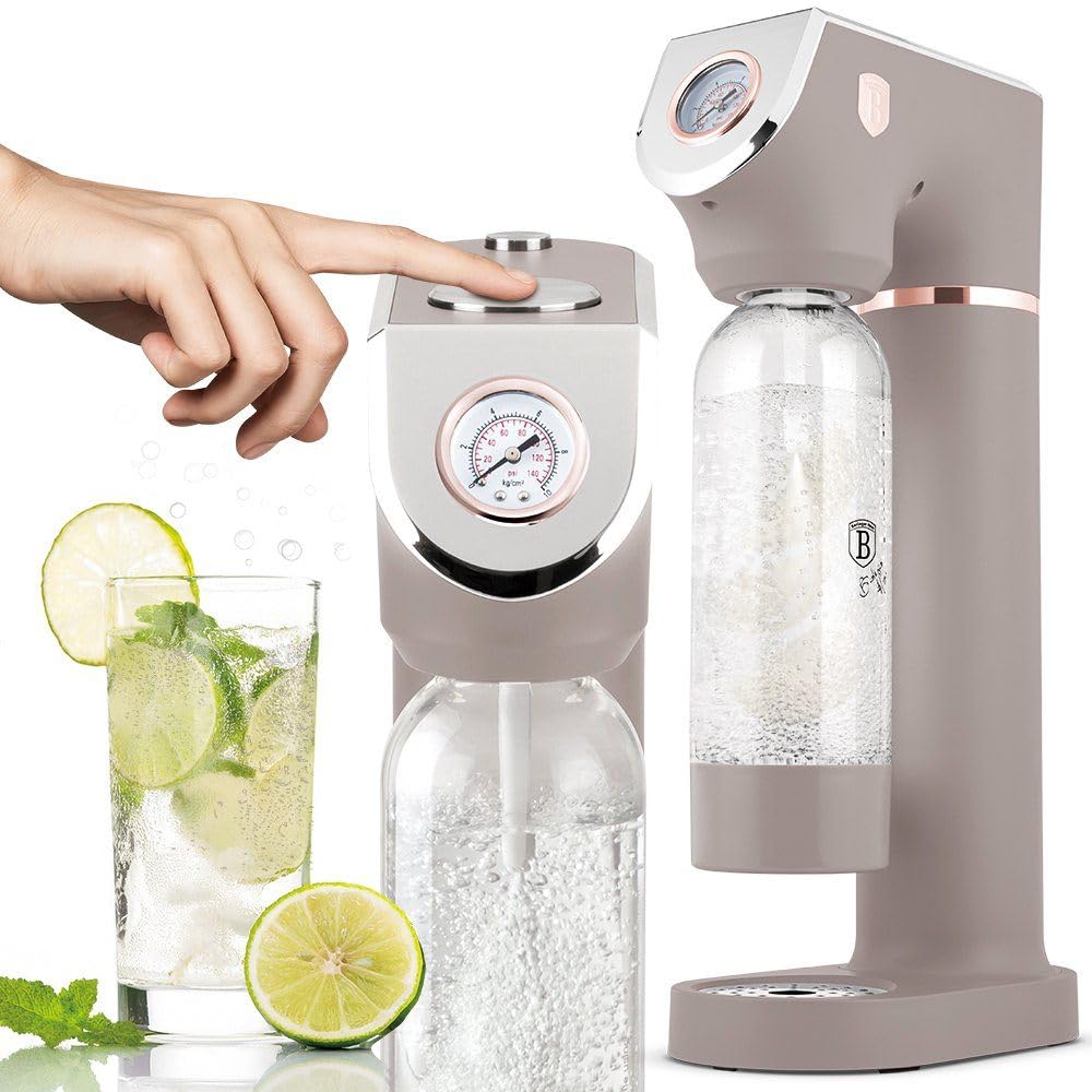 Berlinger Haus Wassersprudler Taupe Collection – Wassersprudler ohne Strom – Sodamaschine – Mit Barometer – Mit 2 Flaschen (1,0 L & 0,5 L) – CO2-Zylinder kompatibel – Küchengerät