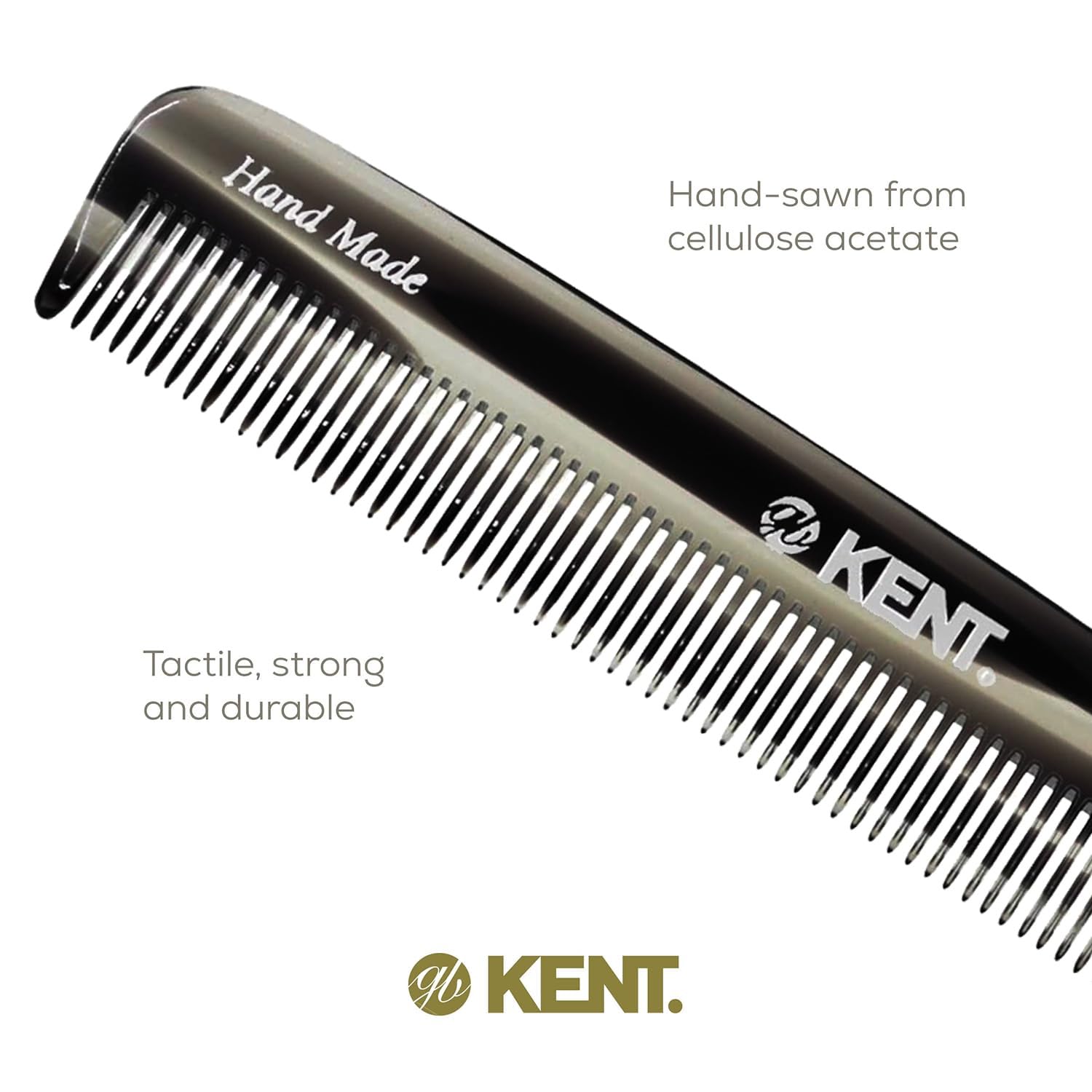 Kent F3T - Peine de dientes finos de grafito negro, peine para separar y alisar el cabello para hombres y mujeres, corte de sierra y pulido a mano, fabricado en Inglaterra