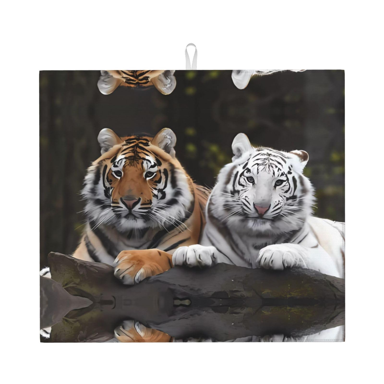 Yyhhaofa Black Tiger Couple Prints Kitchen Drying Mat – Absorbent Dish Throw For Countertops, Non-Slip Quick-Dry Layer With Stylish Prints