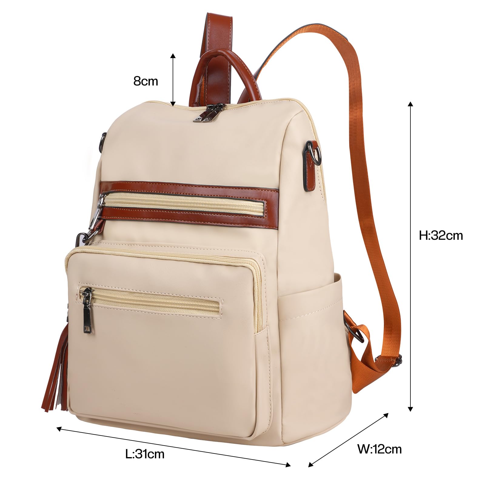 Bolso Mochila de Mujer Cuero Sintético Bolsa de viaje Bolso de Hombro Bolso Escolar de Cremalleras con Bolsillos Laterales con Borlas Viajes