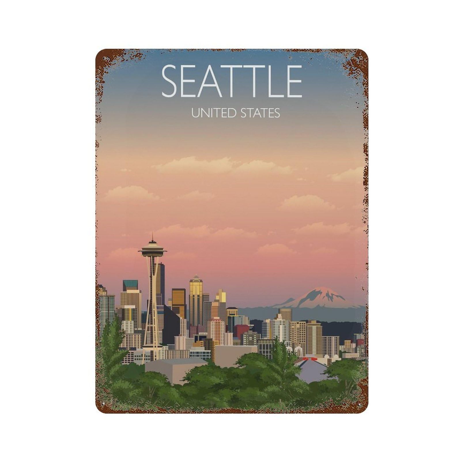 xiaoxiaoshen Travel of Seattle City USA Cityscape Wall Decor Art Metal Tin Poster Modern Home Decor Art Home Bar Shop Decorations Vintage Sign 40x30cm