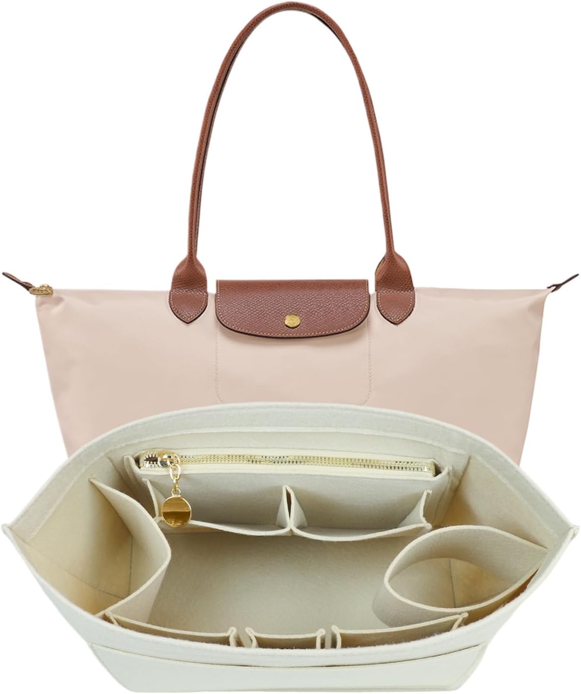 Lckaey 財布オーガナイザーインサート LongchampLe Pliage フェルトインサートカーキ-L