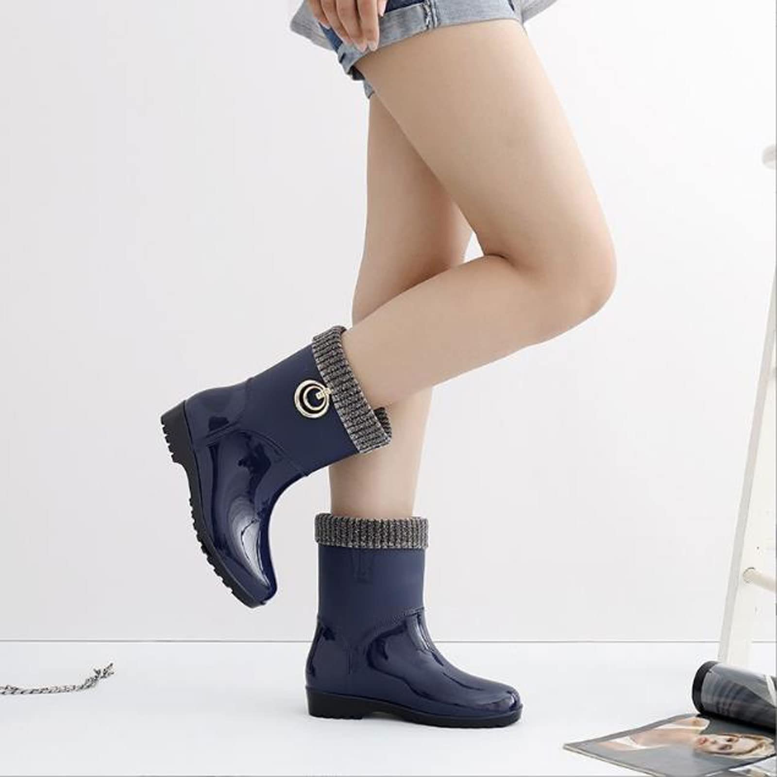 Antypoślizgowe buty ogrodowe, gumowe buty, buty przeciwdeszczowe damskie środkowa rurka plus bawełniane kalosze antys wodoodporne buty do wody ciepłe buty do wody dla dorosłych gumowe buty do