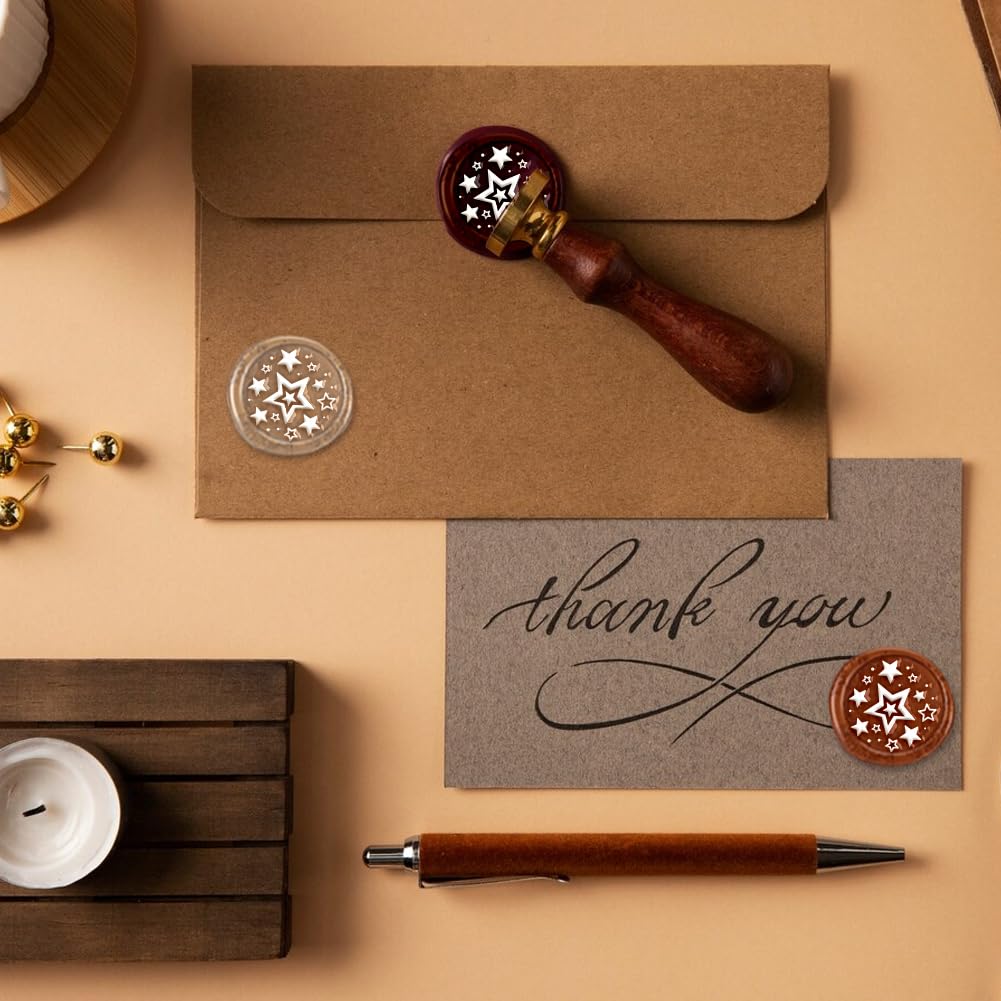 Timbro per ceralacca con molte stelle, stile vintage, 2,5 cm, con testa in ottone rimovibile, con manico in legno, per biglietti di auguri, buste di nozze, inviti, confezioni regalo